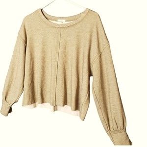 NFS Anthropologie At the River Cozy Fit Raw Cut Neutral Long Sleeve Crop Top  S